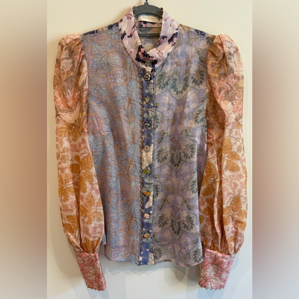 Zimermann Linen and Silk Sensory Blouse, Size 2